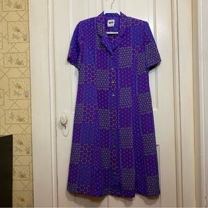 LESLIE FAY | Leslie Fay Dresses Petite Purple Patterned Vintage Button-Up Dress